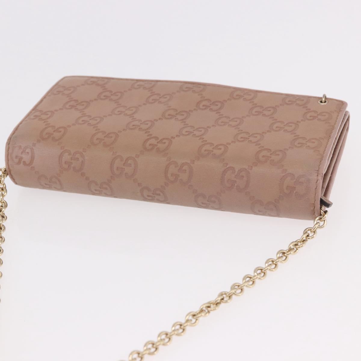 GUCCI GG Canvas Guccissima Chain Wallet Leather Beige Gold 224262 Auth bs35707
