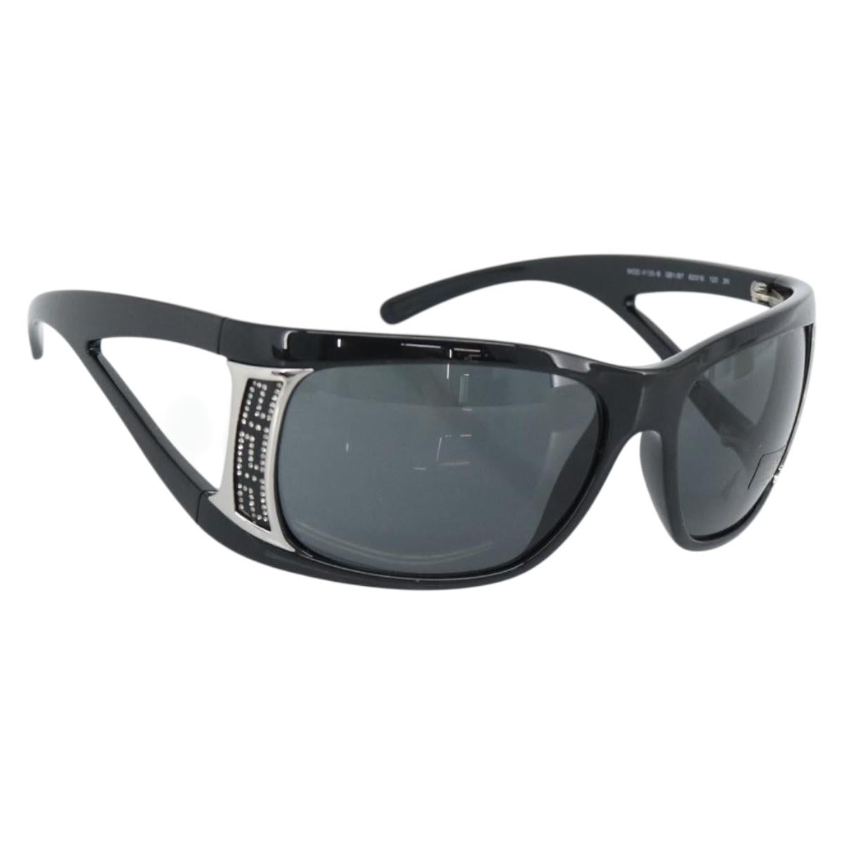 VERSACE Sunglasses Plastic Black Silver Auth bs35712
