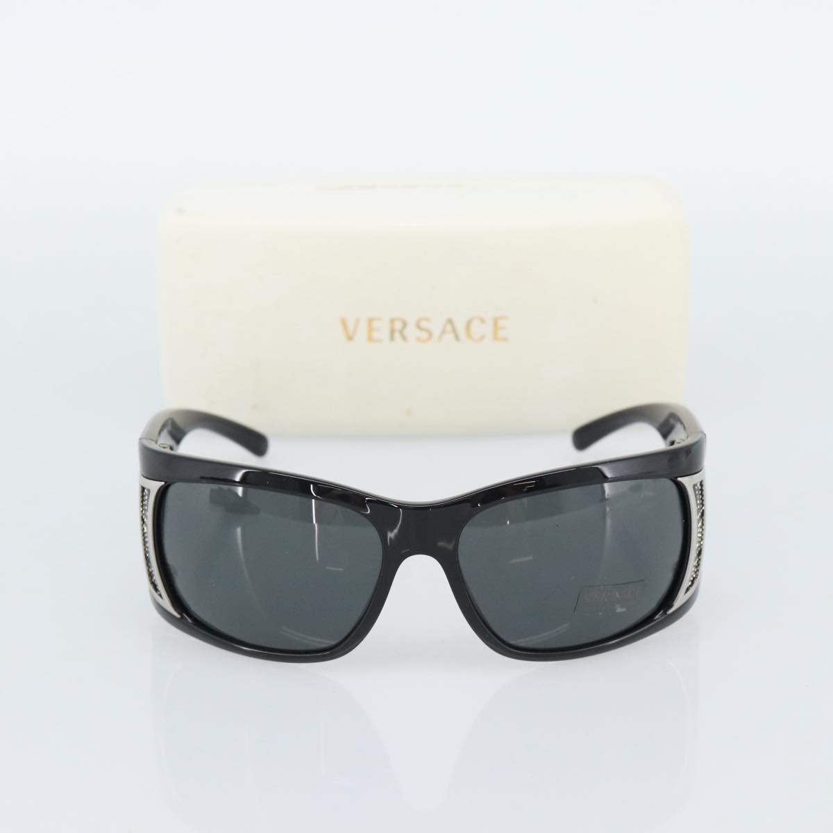 VERSACE Sunglasses Plastic Black Silver Auth bs35712