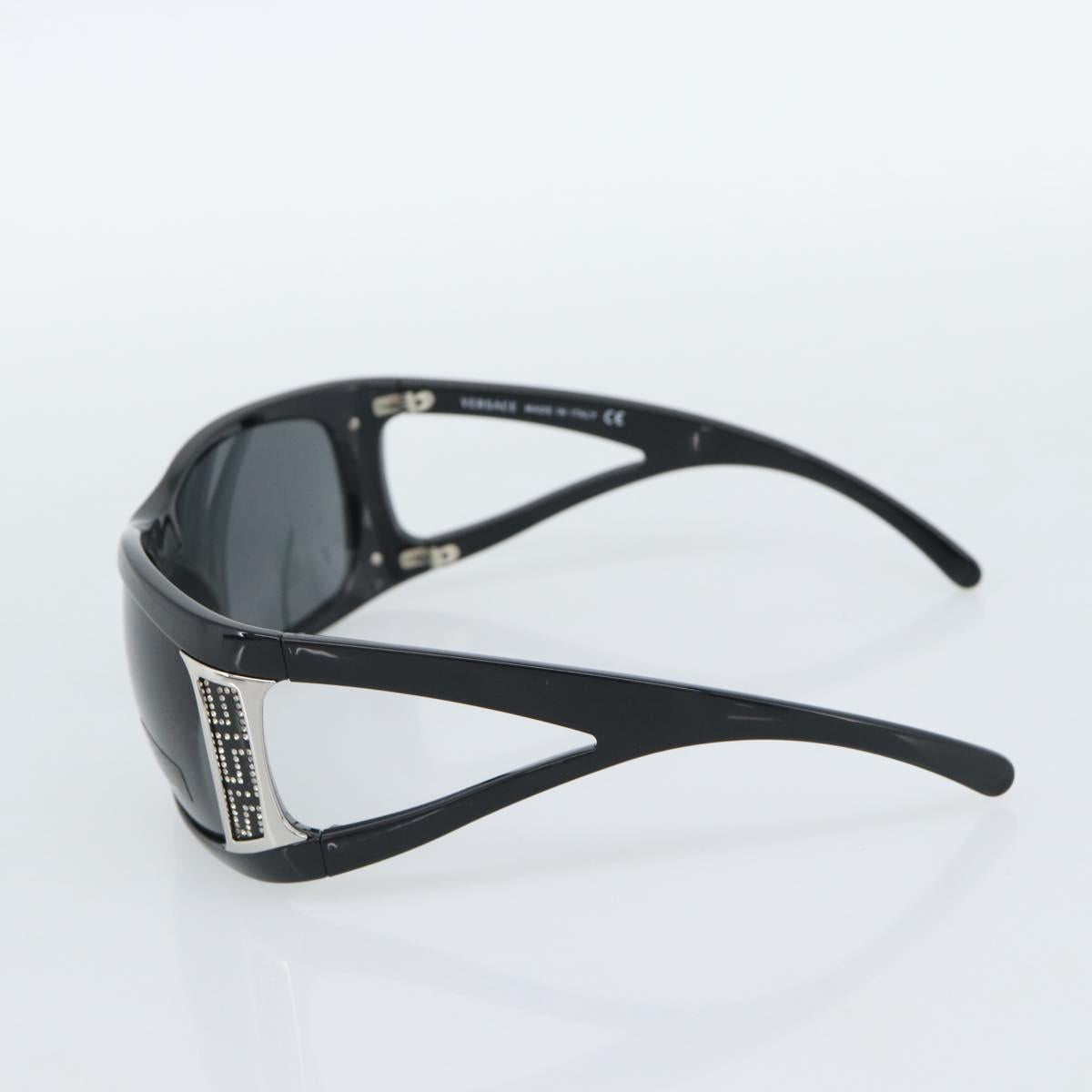 VERSACE Sunglasses Plastic Black Silver Auth bs35712
