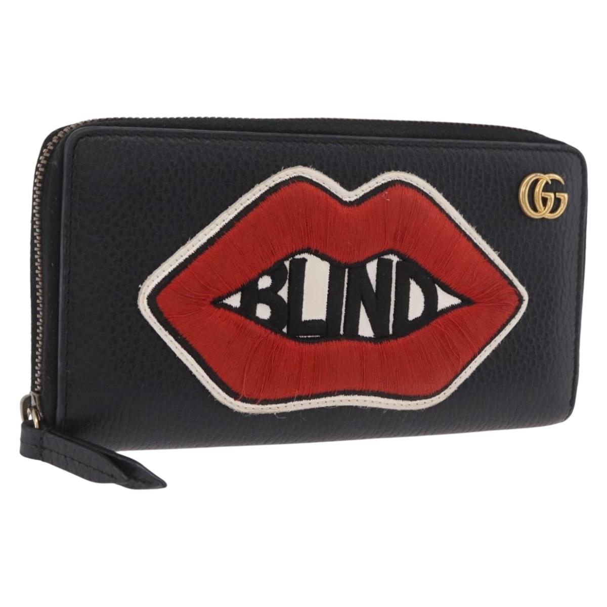 GUCCI GG Marmont Long Wallet Leather Black Gold 474584 Auth bs35713A