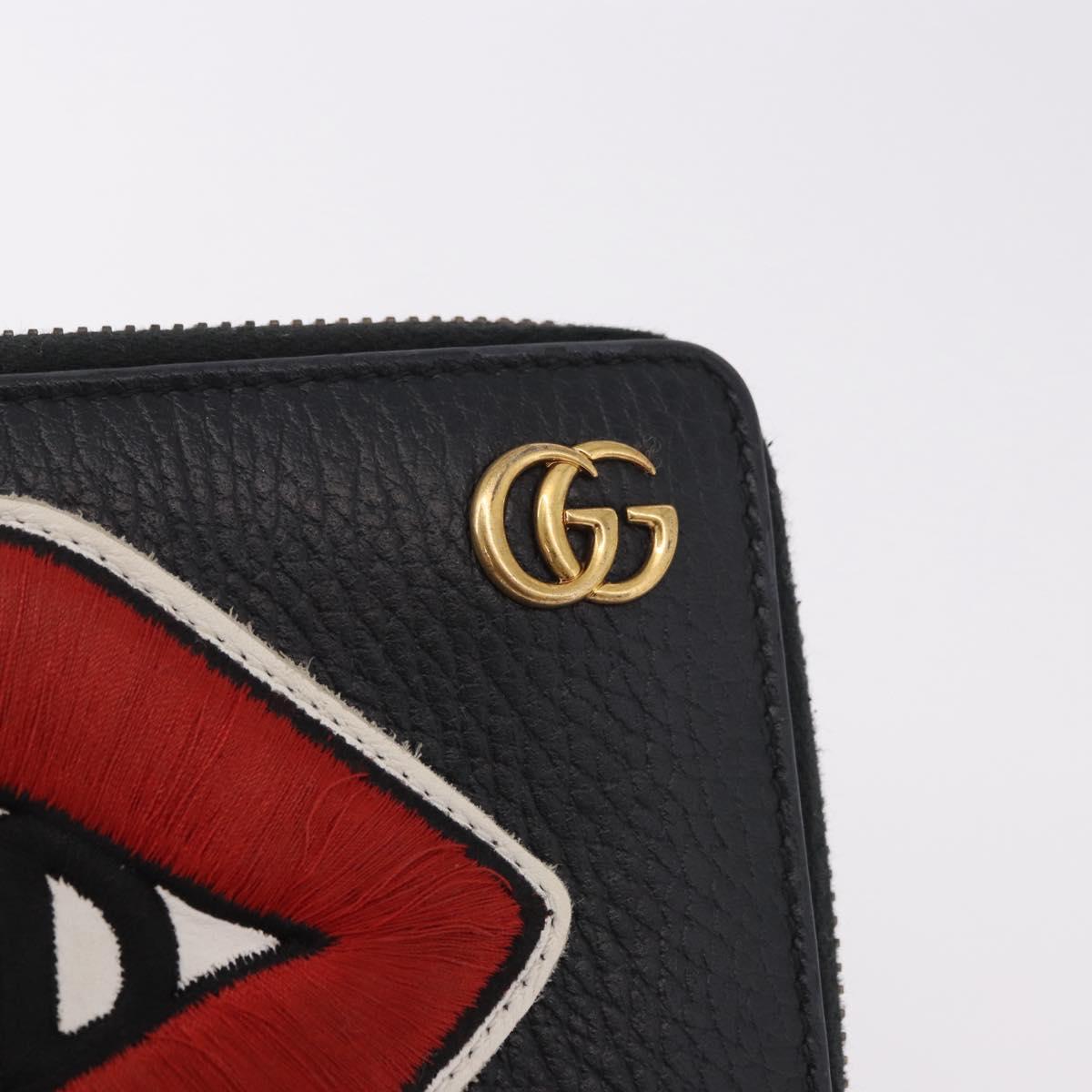 GUCCI GG Marmont Long Wallet Leather Black Gold 474584 Auth bs35713A