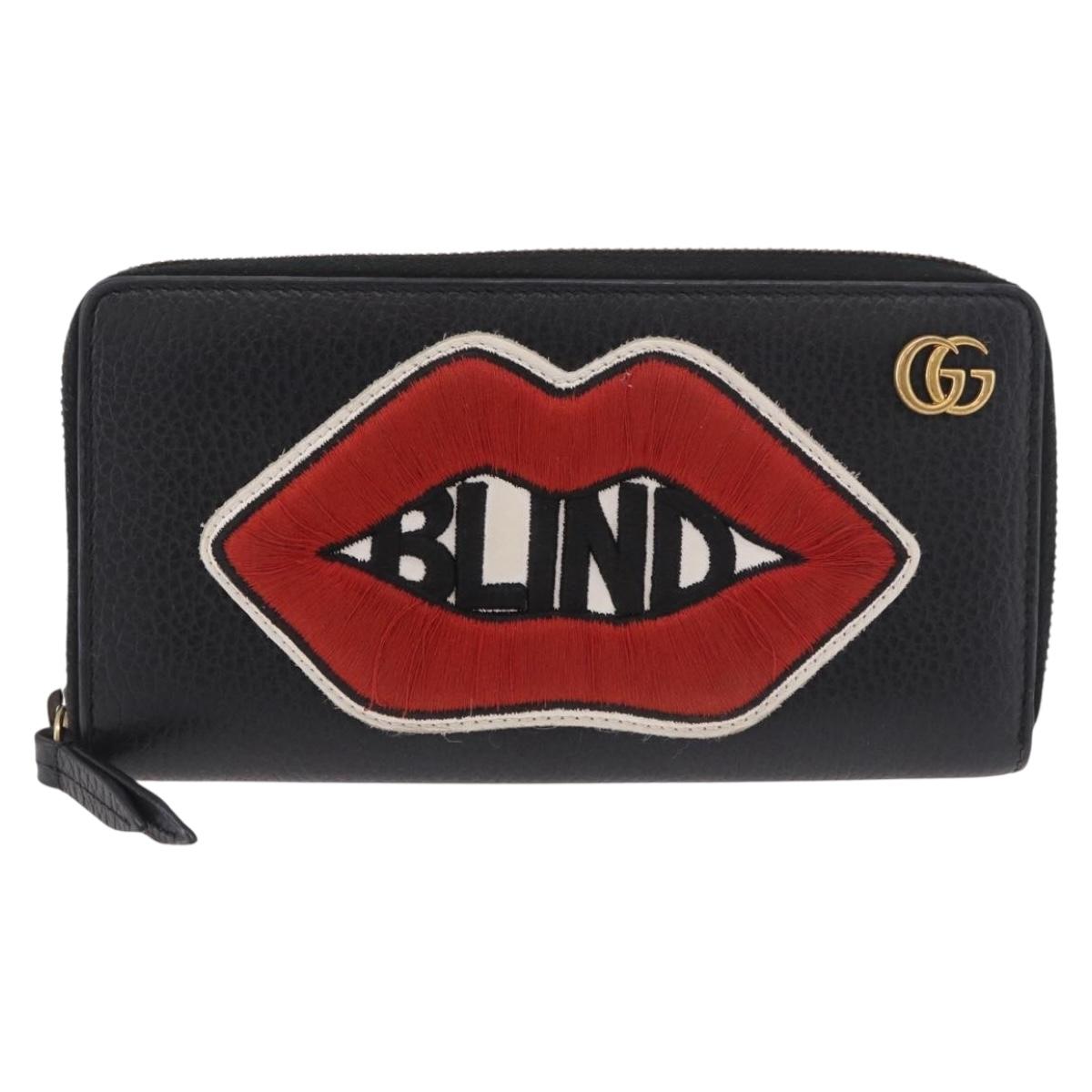 GUCCI GG Marmont Long Wallet Leather Black Gold 474584 Auth bs35713A