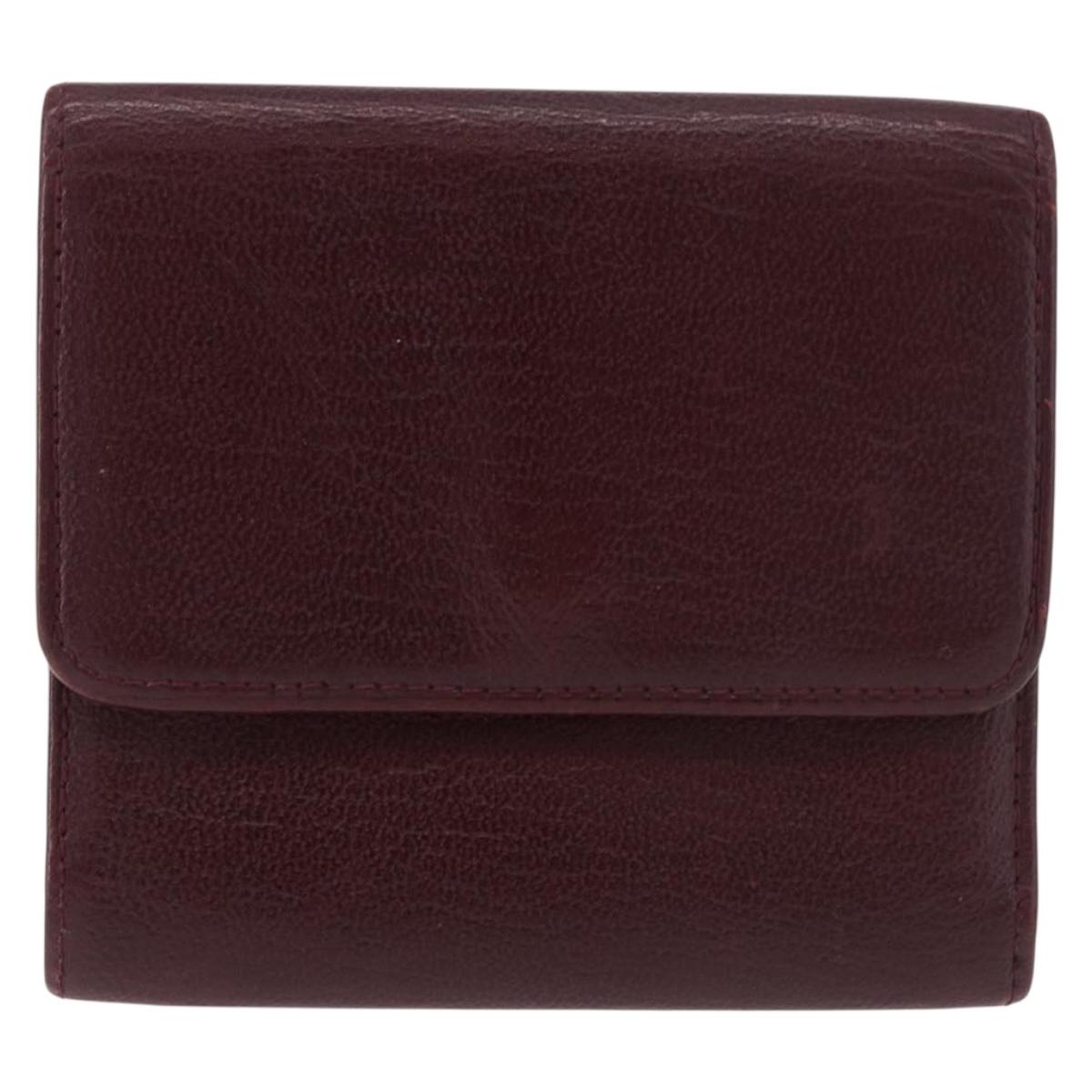 CHANEL Trifold Wallet Leather Bordeaux Gold CC Auth bs35714