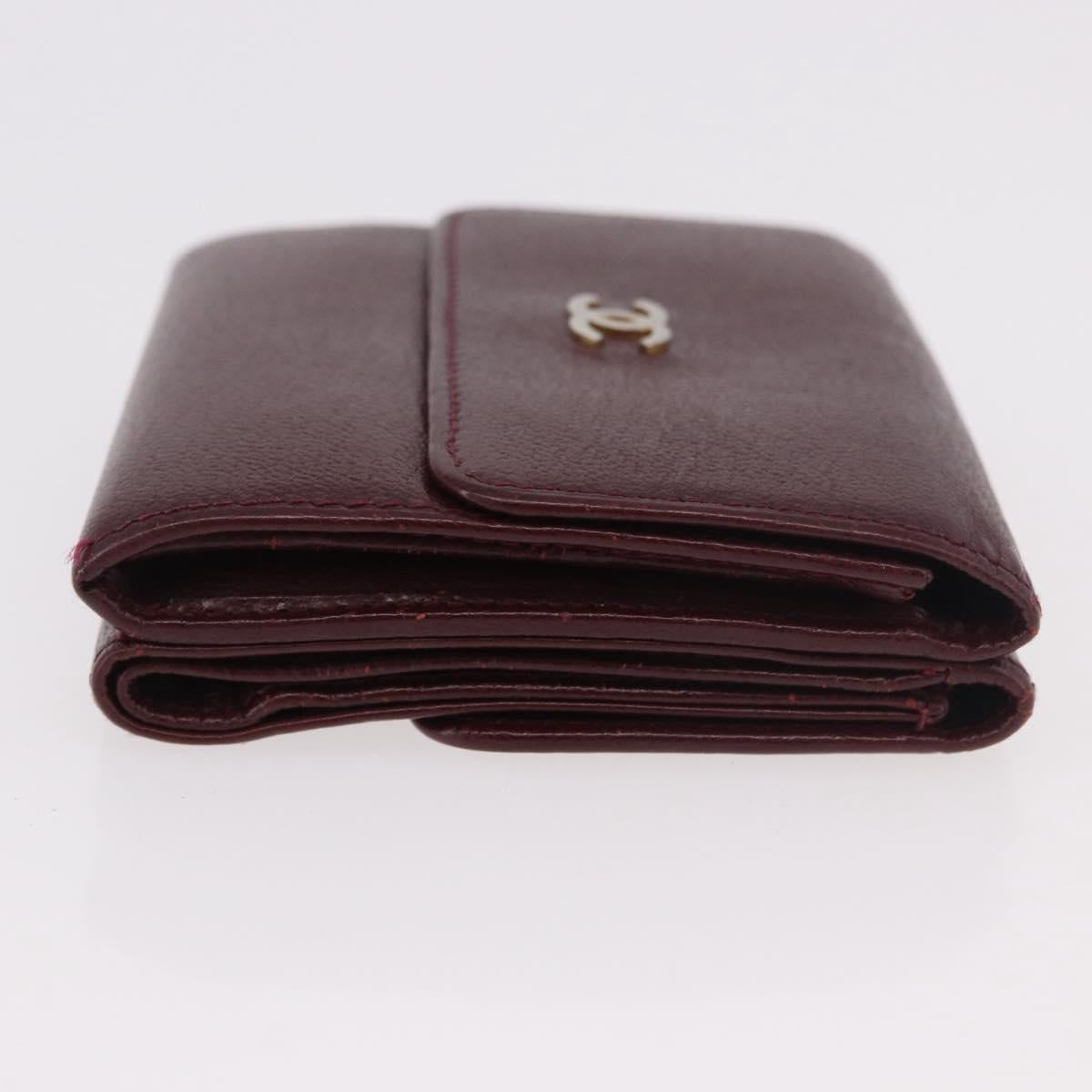 CHANEL Trifold Wallet Leather Bordeaux Gold CC Auth bs35714