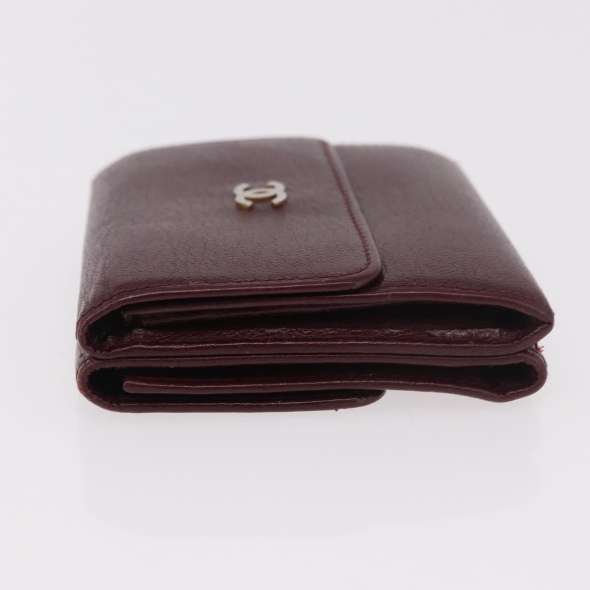 CHANEL Trifold Wallet Leather Bordeaux Gold CC Auth bs35714