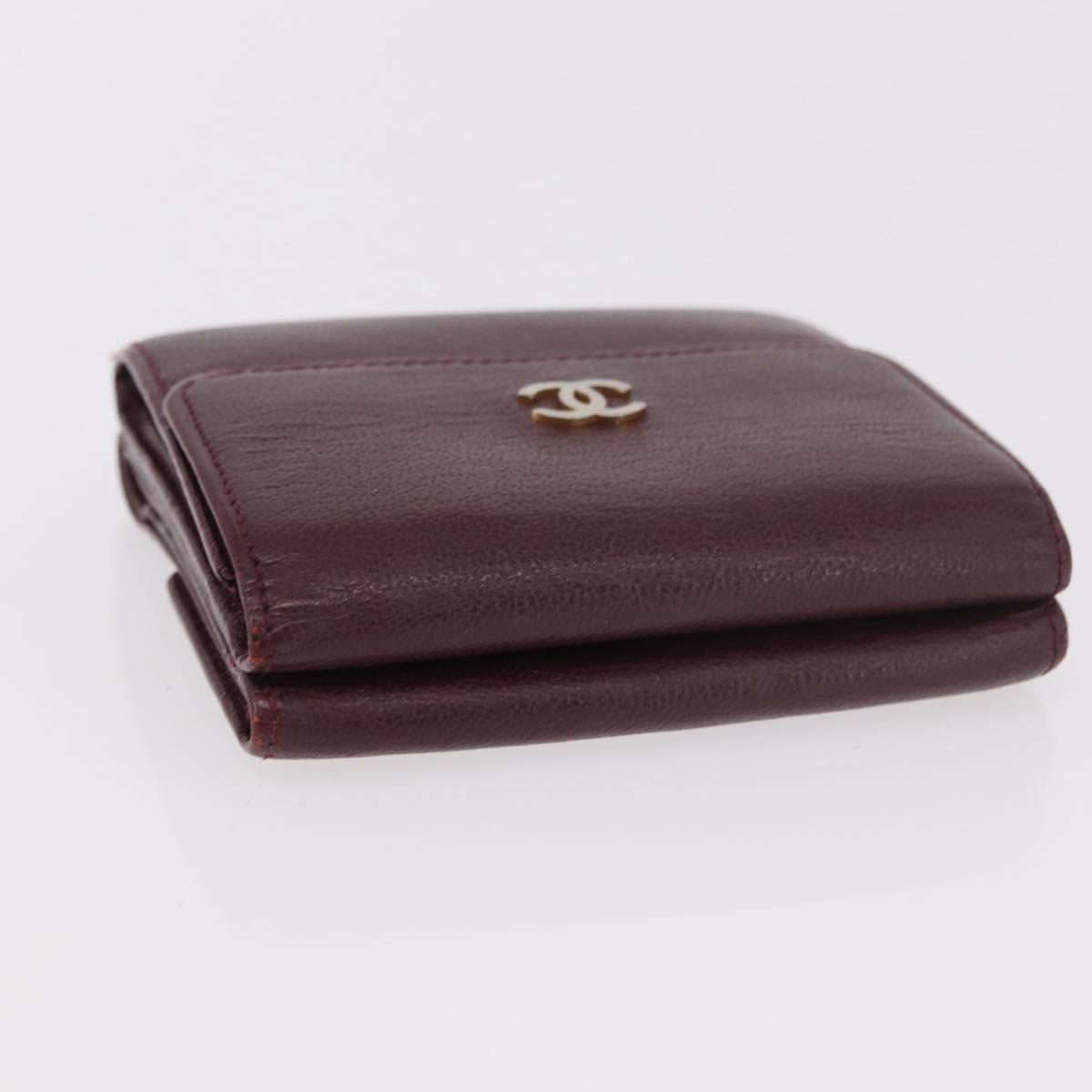 CHANEL Trifold Wallet Leather Bordeaux Gold CC Auth bs35714