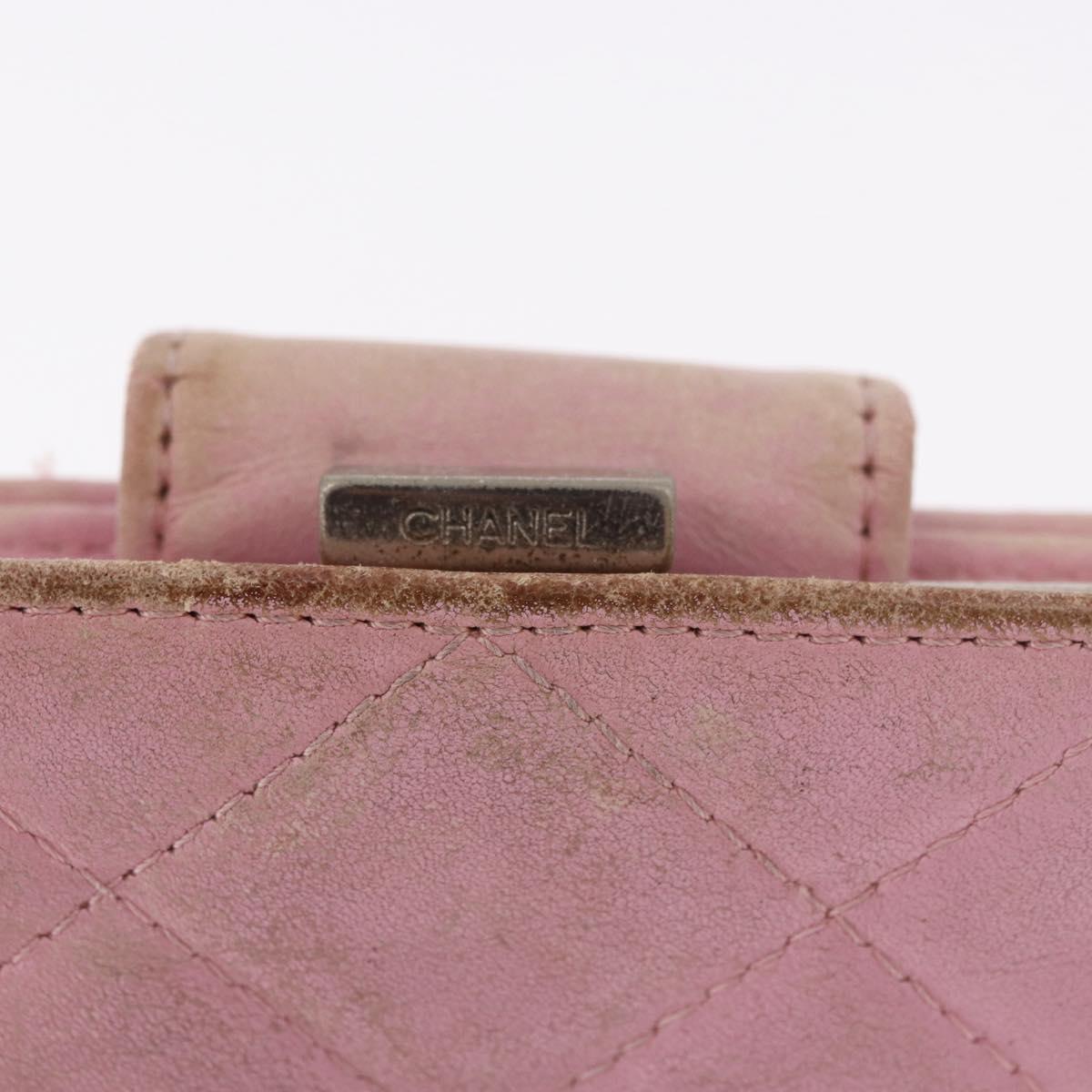 CHANEL Cambon Line Bifold Wallet Leather Pink Silver CC Auth bs35716