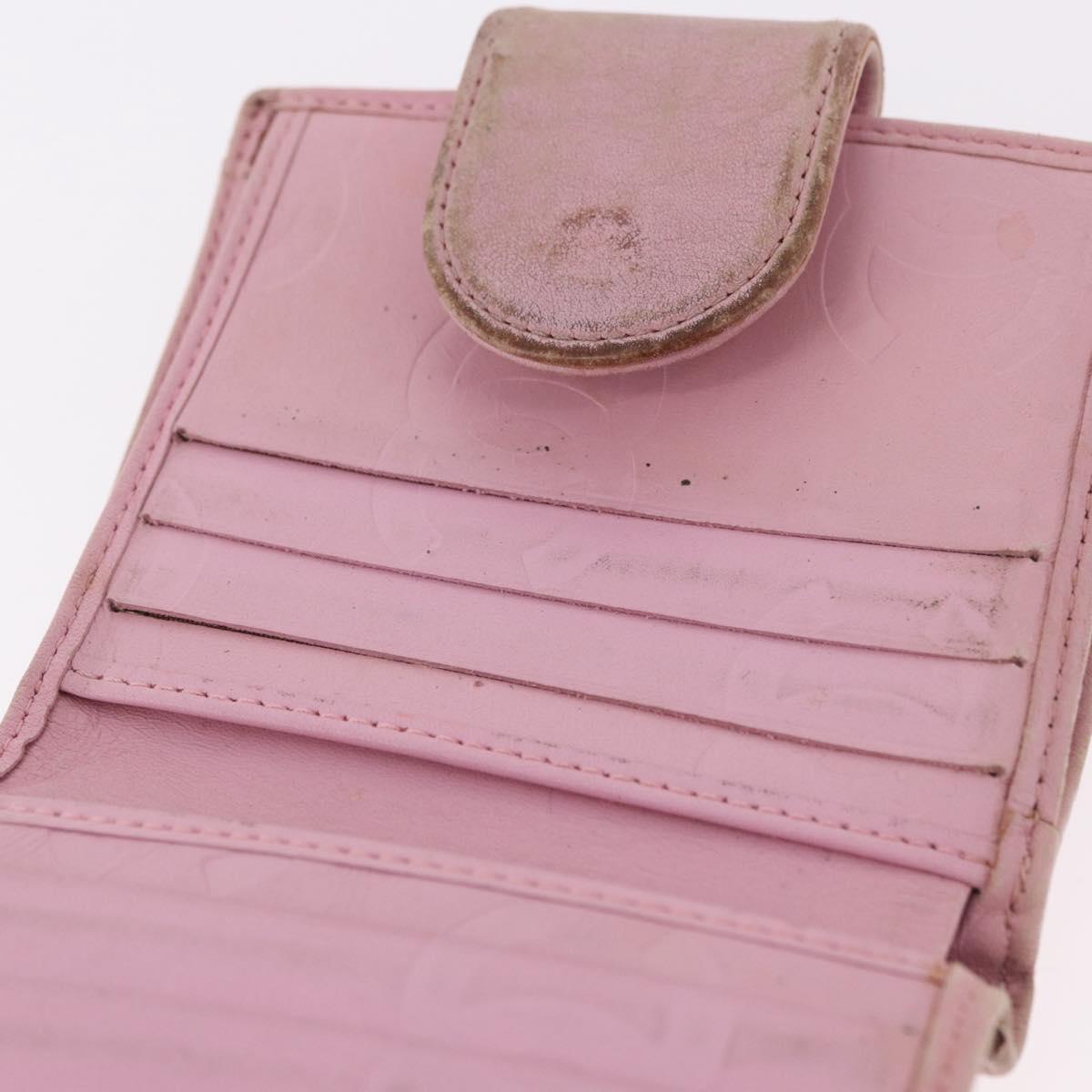 CHANEL Cambon Line Bifold Wallet Leather Pink Silver CC Auth bs35716
