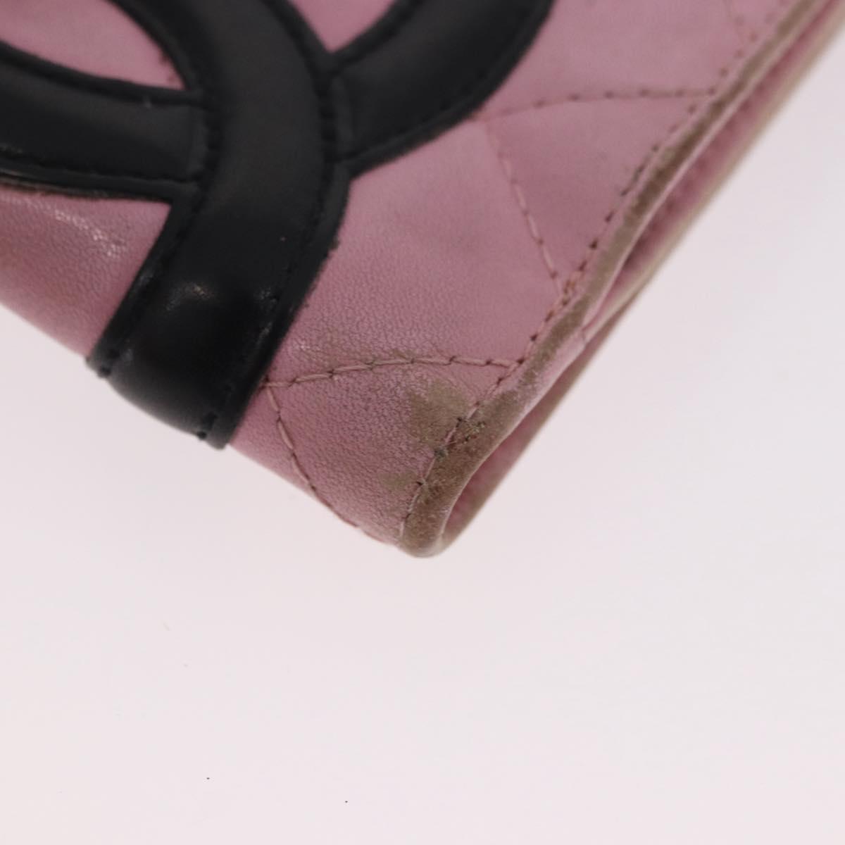 CHANEL Cambon Line Bifold Wallet Leather Pink Silver CC Auth bs35716