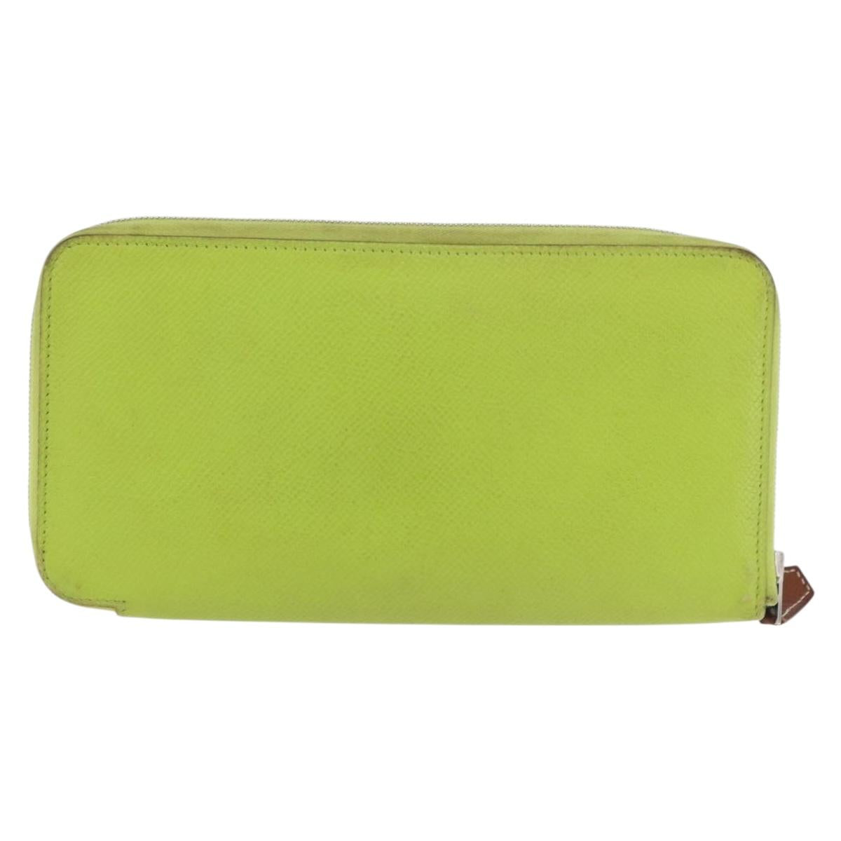 HERMES Azap Long Silk In Long Wallet Leather Green Silver Auth bs35717