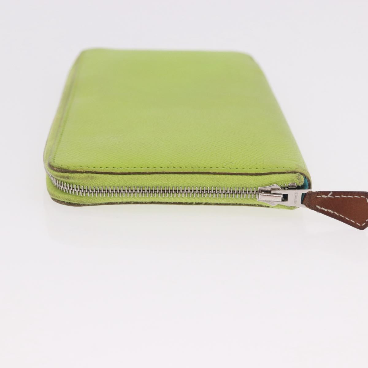 HERMES Azap Long Silk In Long Wallet Leather Green Silver Auth bs35717