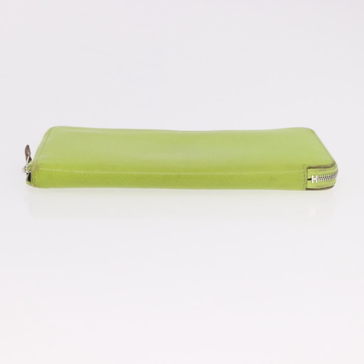 HERMES Azap Long Silk In Long Wallet Leather Green Silver Auth bs35717