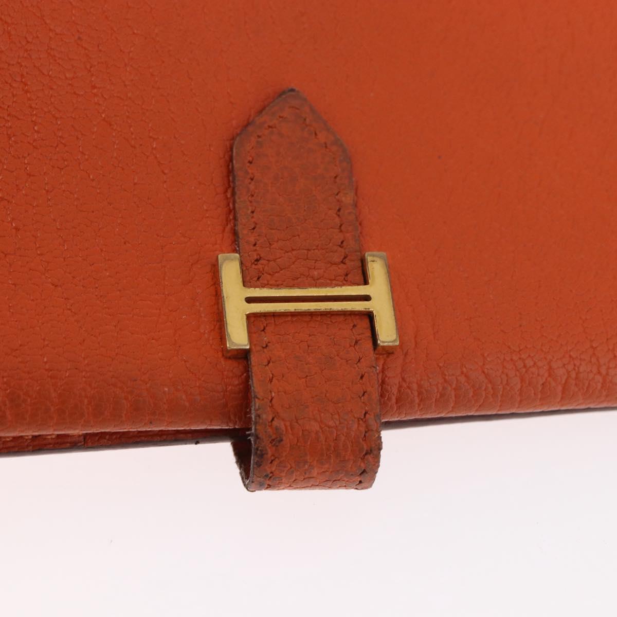 HERMES Bane Souffle Long Wallet Leather Orange Gold Auth bs35718