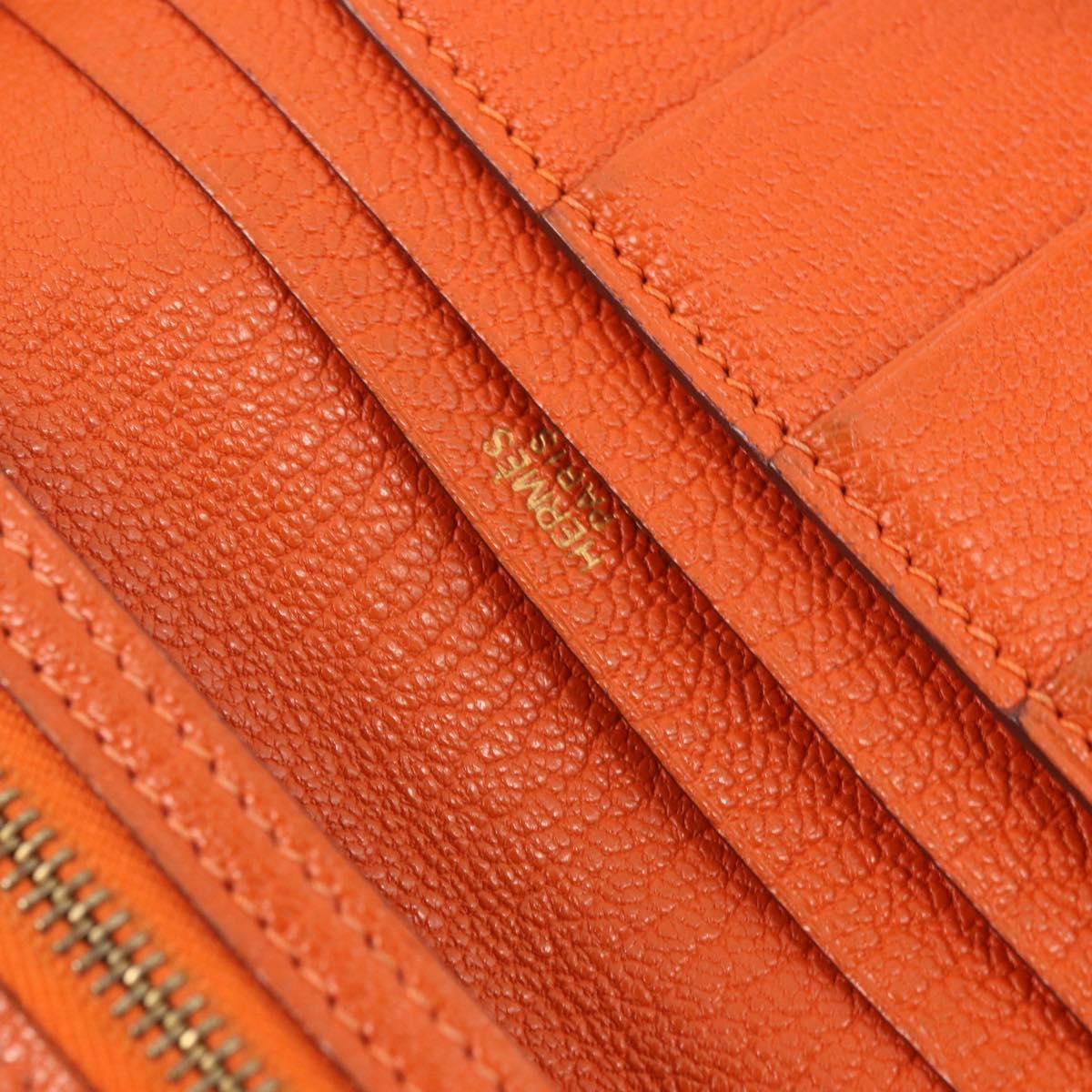 HERMES Bane Souffle Long Wallet Leather Orange Gold Auth bs35718