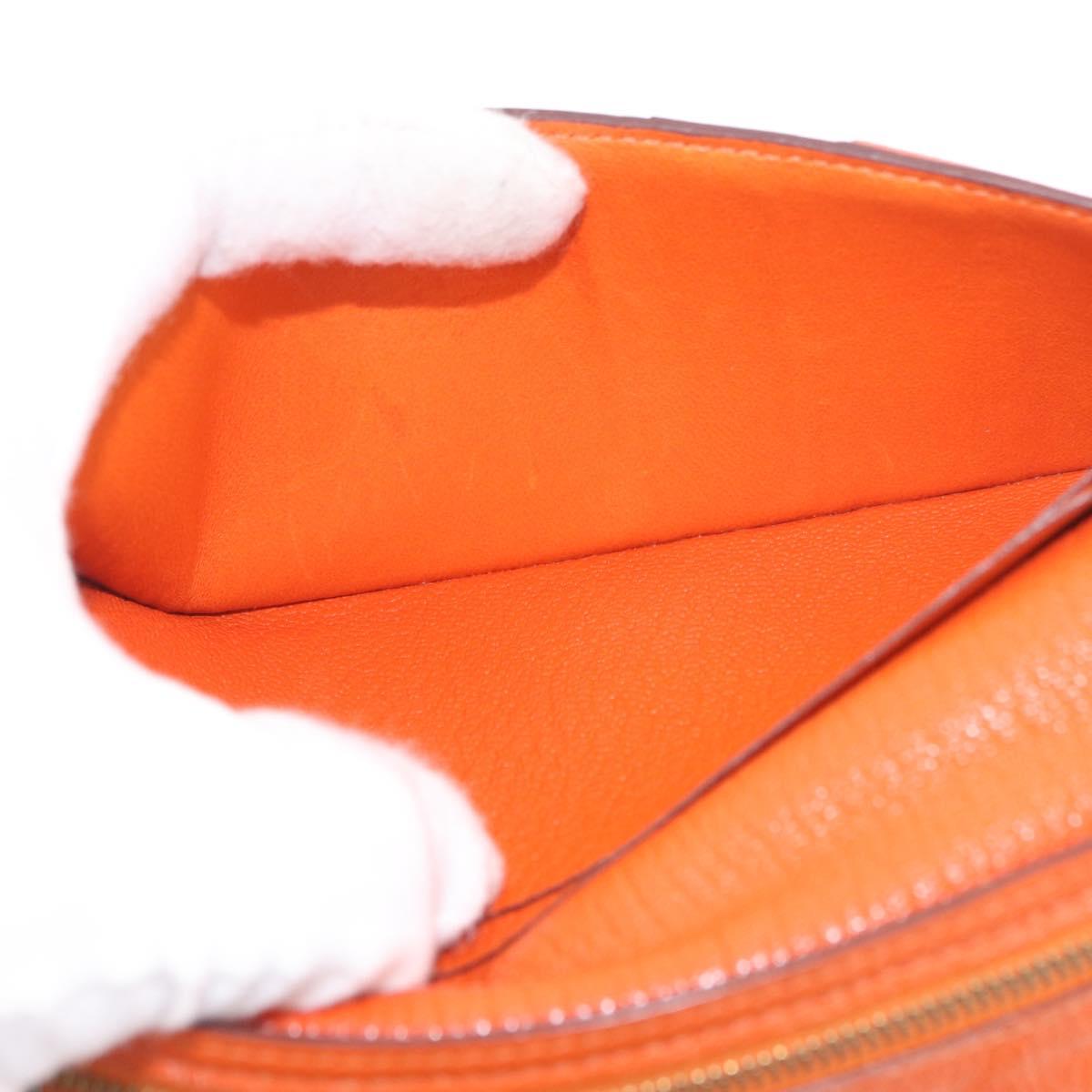 HERMES Bane Souffle Long Wallet Leather Orange Gold Auth bs35718