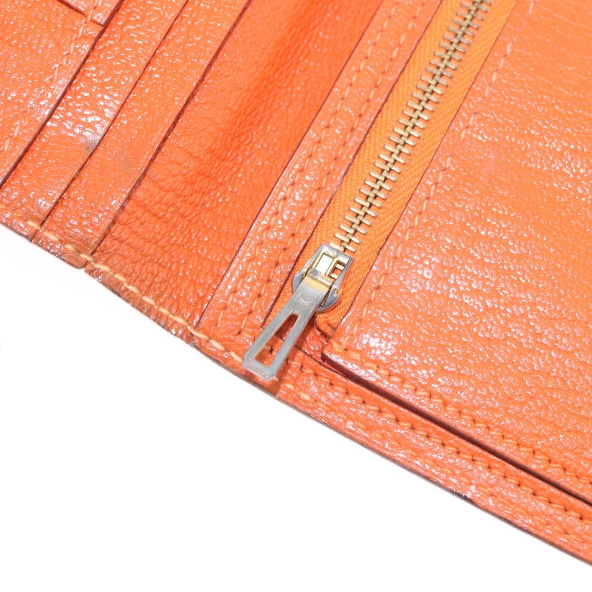 HERMES Bane Souffle Long Wallet Leather Orange Gold Auth bs35718