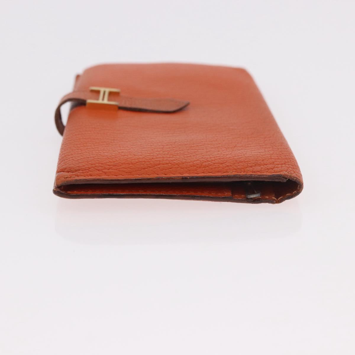 HERMES Bane Souffle Long Wallet Leather Orange Gold Auth bs35718