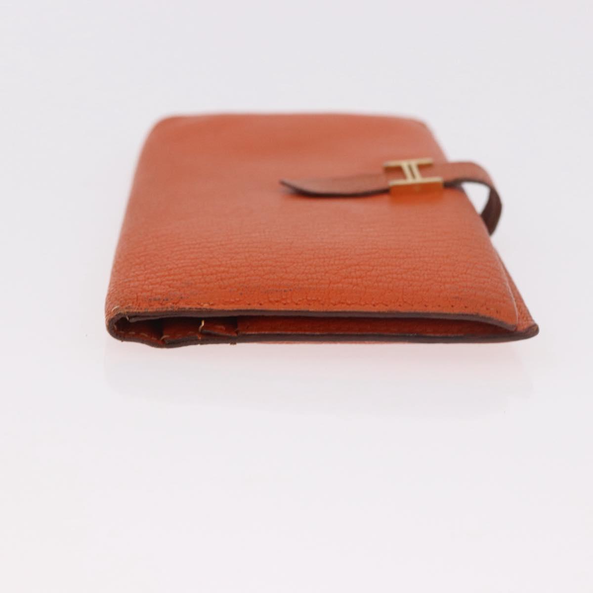 HERMES Bane Souffle Long Wallet Leather Orange Gold Auth bs35718