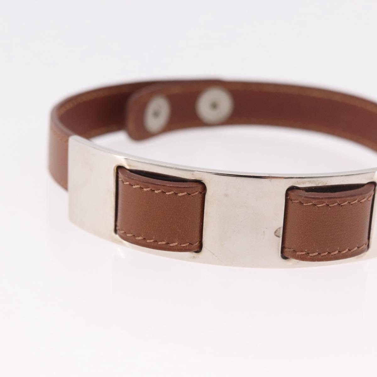 HERMES Armlet Leather Brown Silver Auth bs35719A