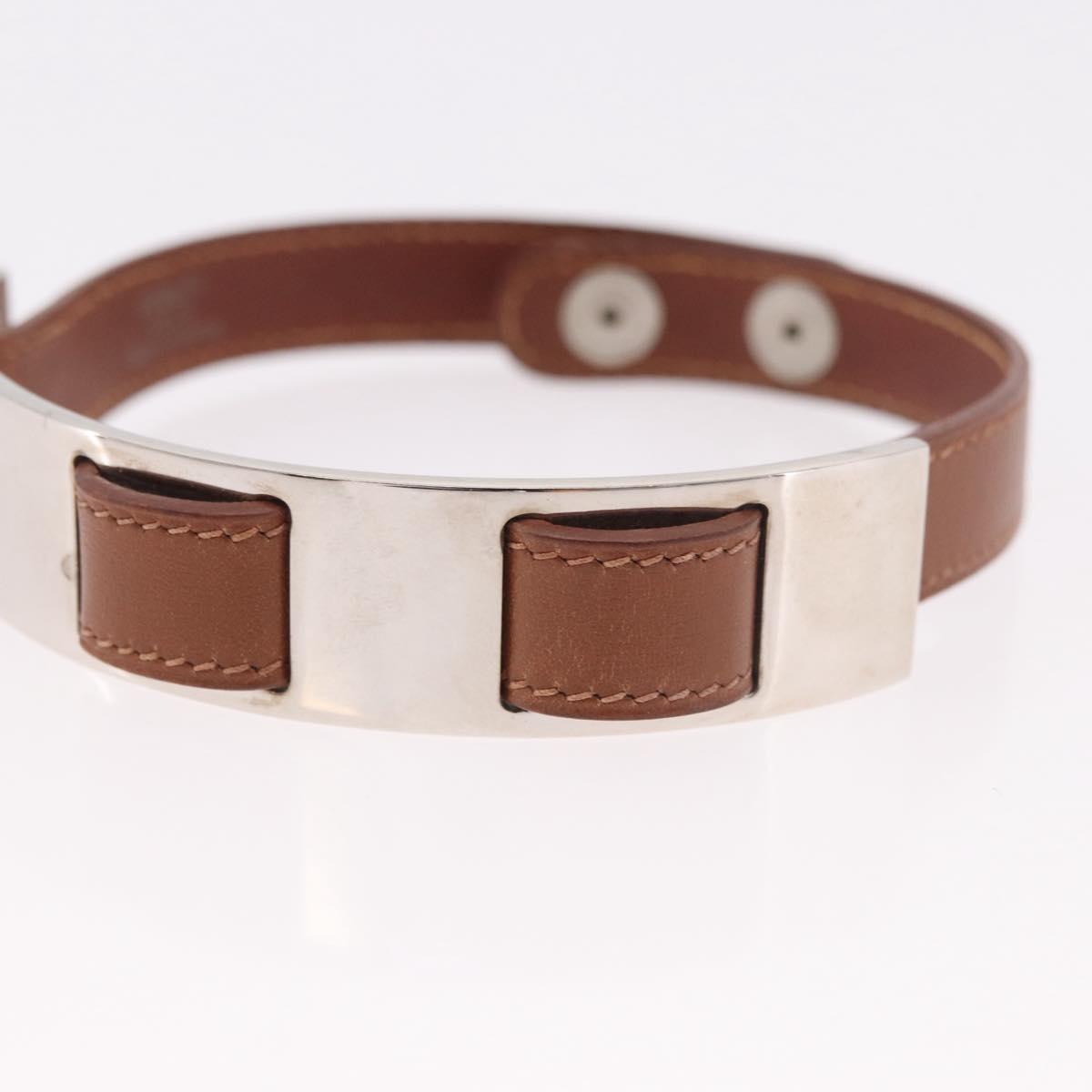 HERMES Armlet Leather Brown Silver Auth bs35719A