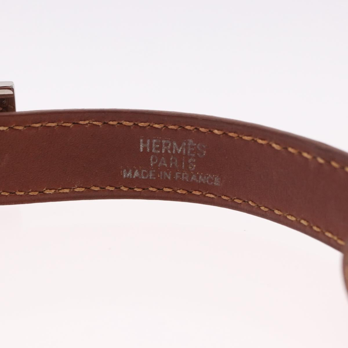 HERMES Armlet Leather Brown Silver Auth bs35719A