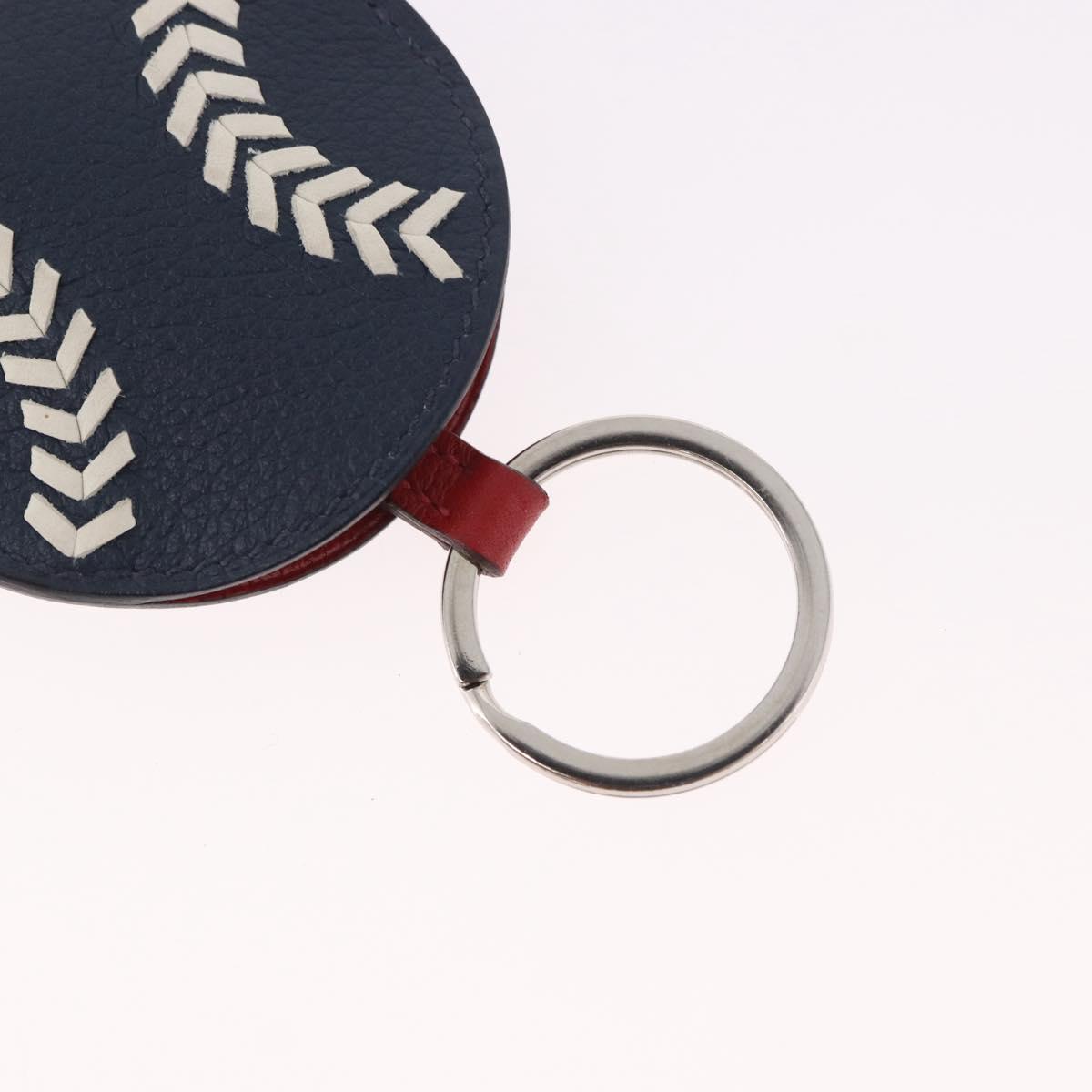 HERMES Baseball Key Ring Leather Navy Silver Auth bs35720V