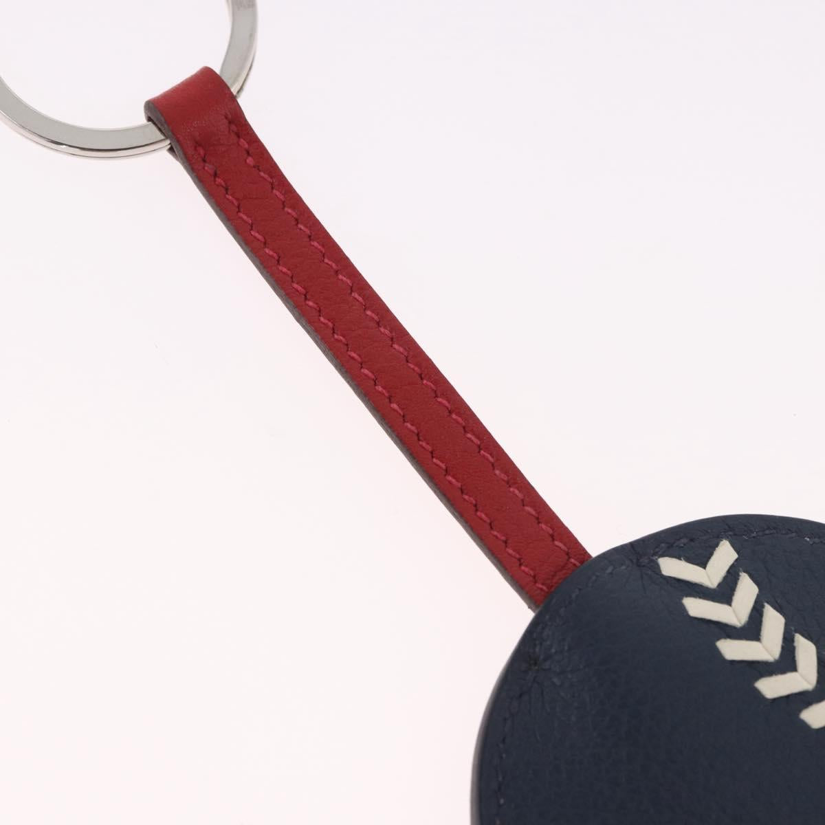 HERMES Baseball Key Ring Leather Navy Silver Auth bs35720V