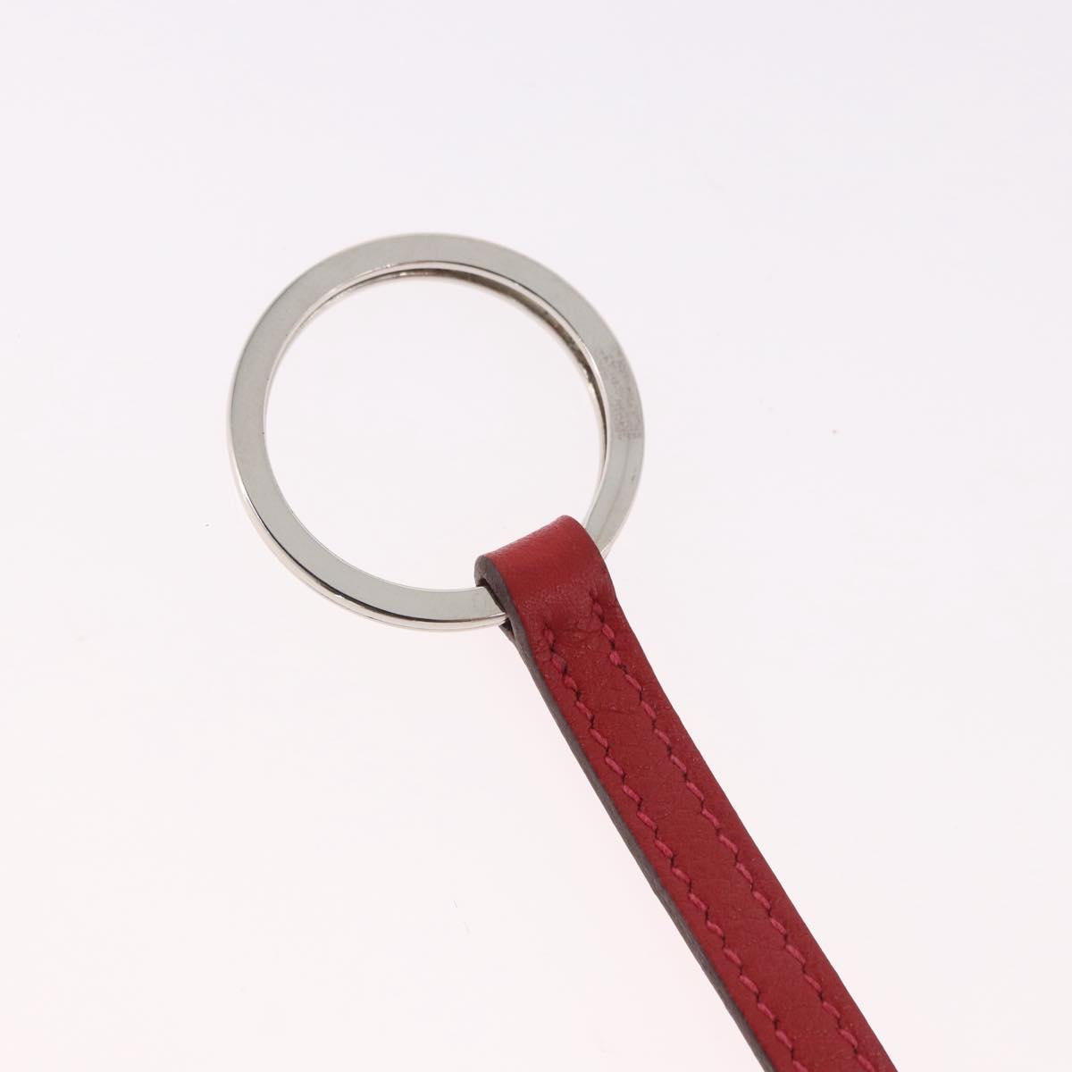 HERMES Baseball Key Ring Leather Navy Silver Auth bs35720V