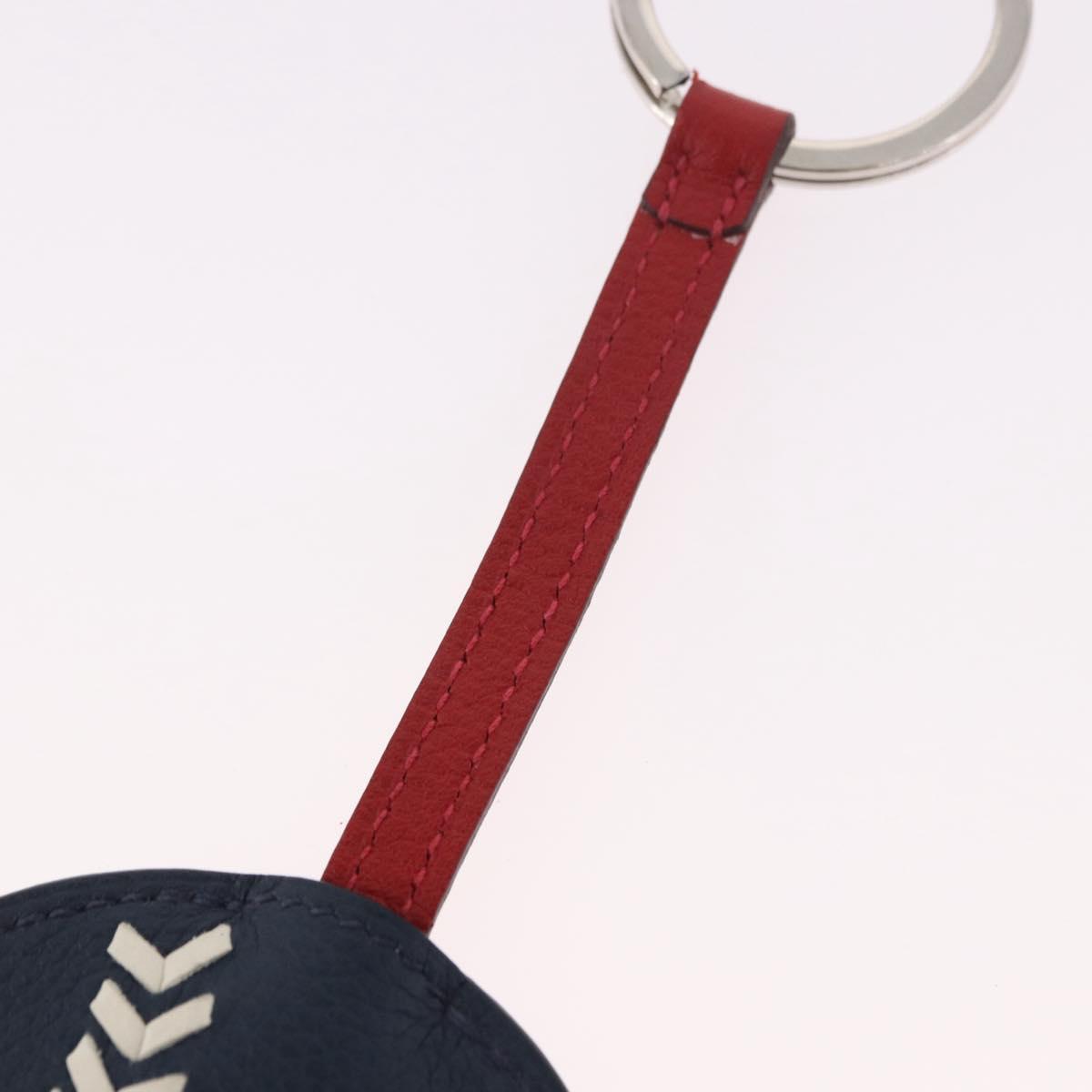 HERMES Baseball Key Ring Leather Navy Silver Auth bs35720V
