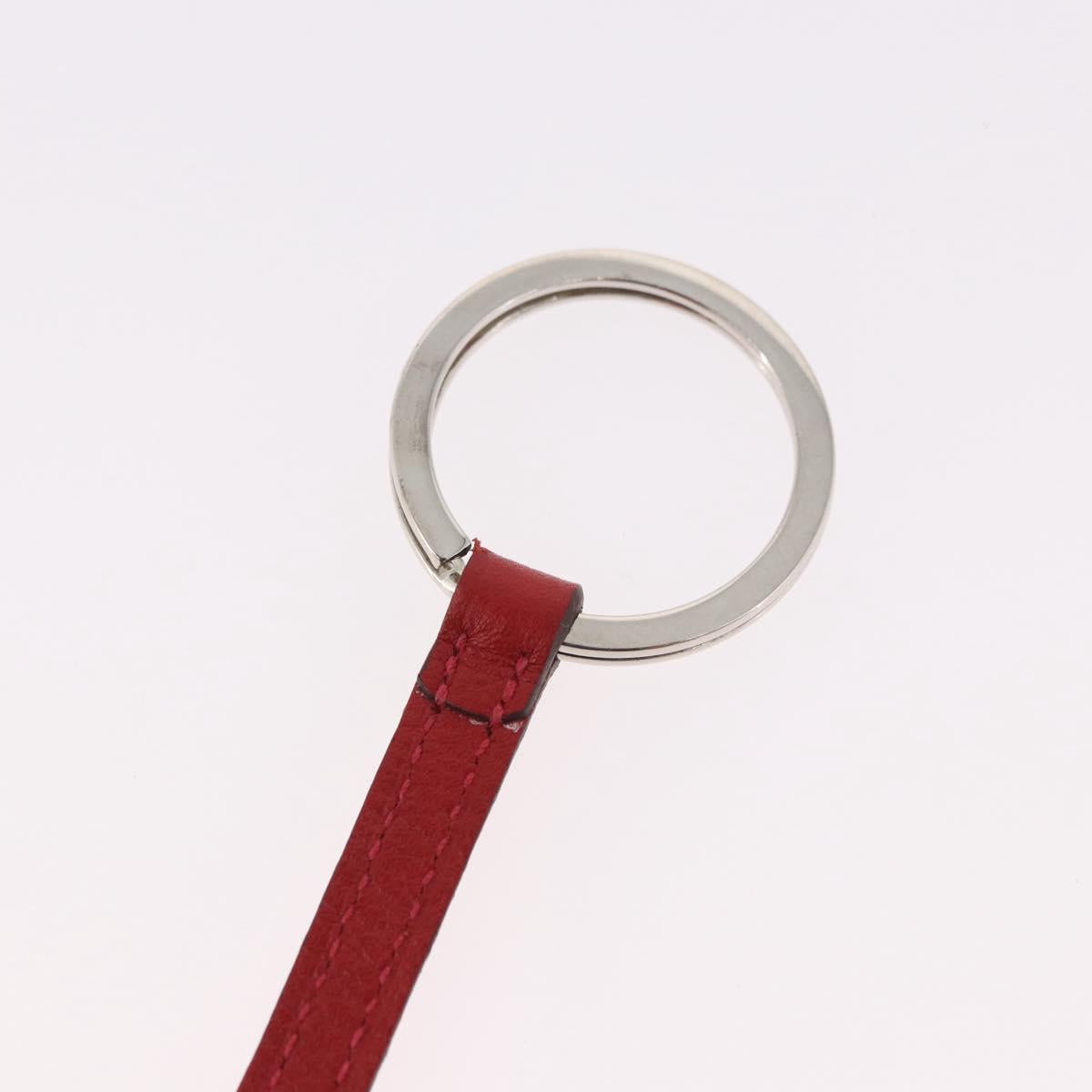 HERMES Baseball Key Ring Leather Navy Silver Auth bs35720V