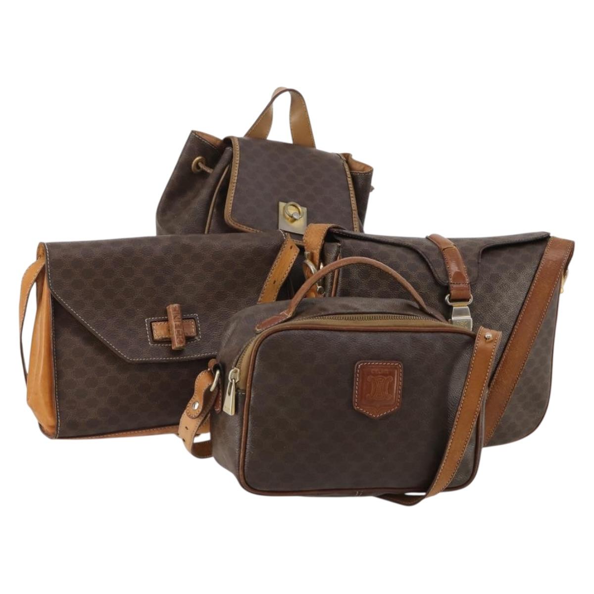 CELINE Macadam Canvas Shoulder Bag PVC Leather 4 Set 2way Brown Auth bs35722