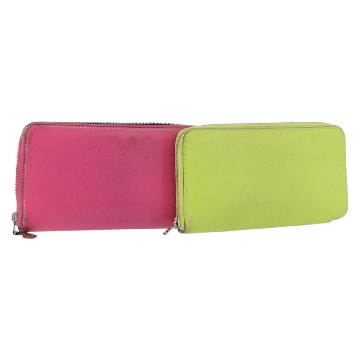 HERMES Azap Long Wallet Leather 2 Set Pink Green Auth bs35723