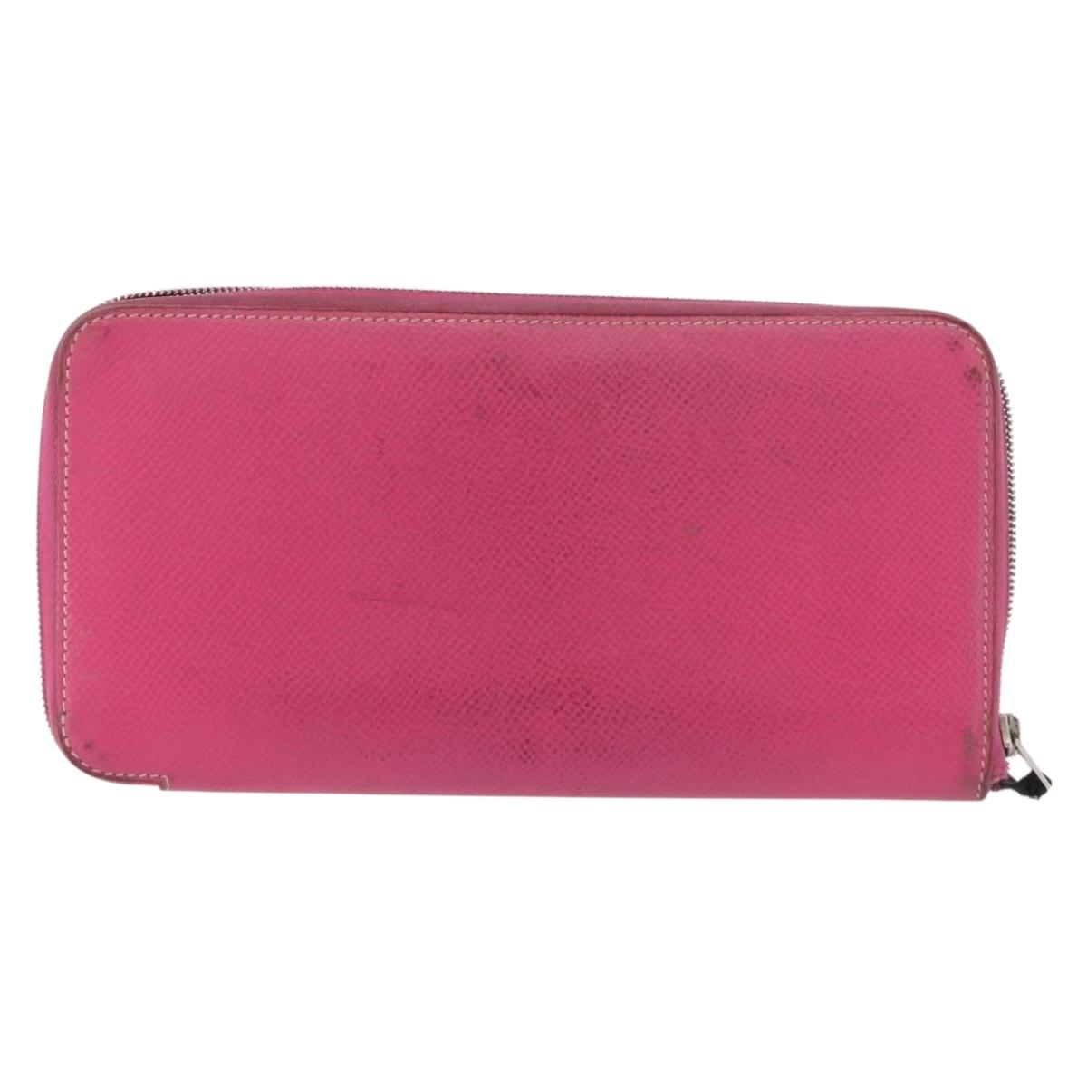HERMES Azap Long Wallet Leather 2 Set Pink Green Auth bs35723