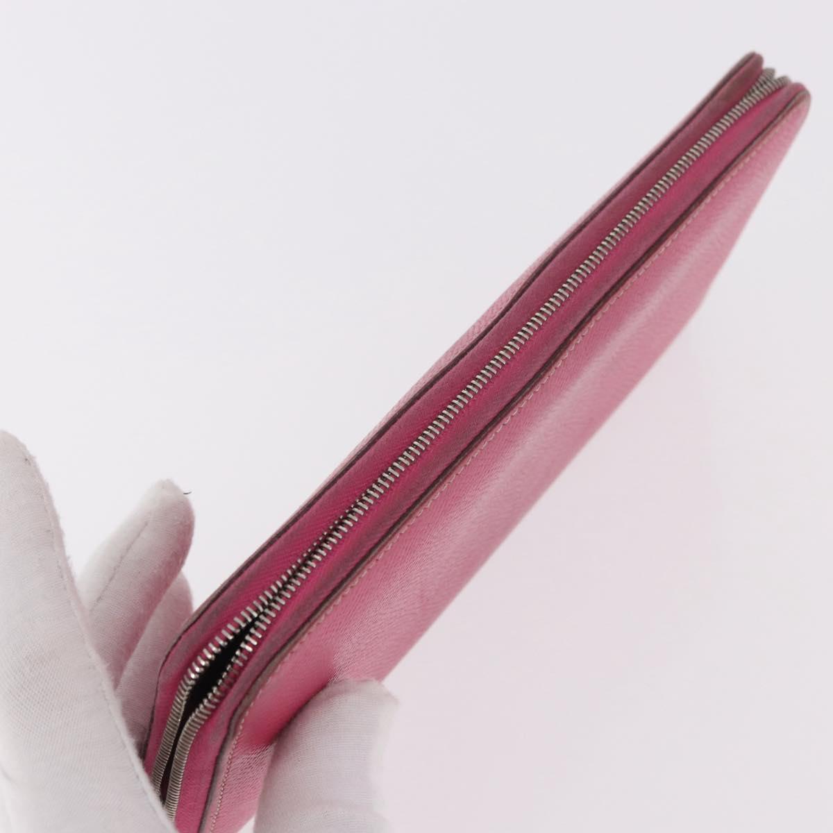 HERMES Azap Long Wallet Leather 2 Set Pink Green Auth bs35723