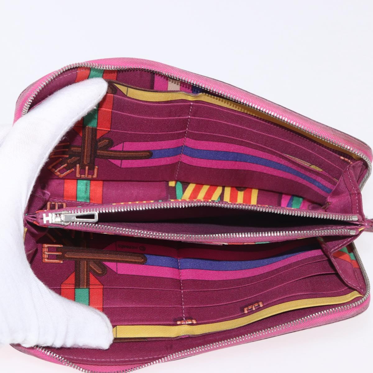 HERMES Azap Long Wallet Leather 2 Set Pink Green Auth bs35723