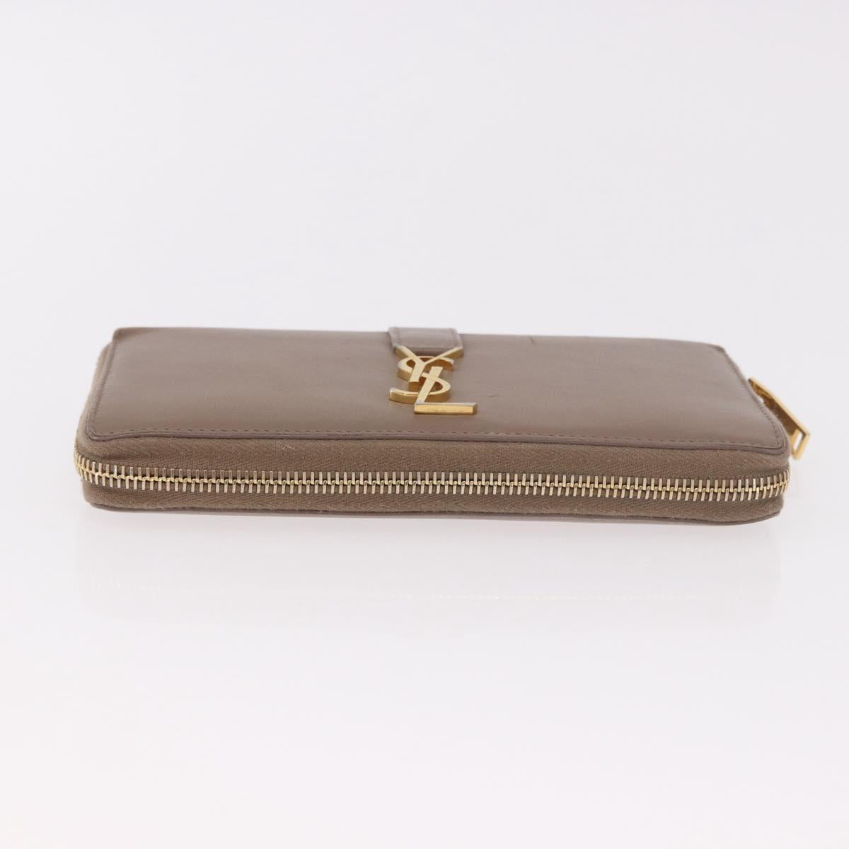 SAINT LAURENT Long Wallet Leather Brown Gold Auth bs35724