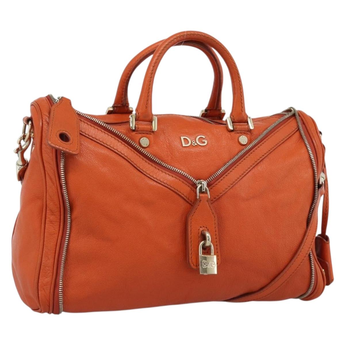 DOLCE&GABBANA Hand Bag Leather 2way Orange Gold Auth bs35738A