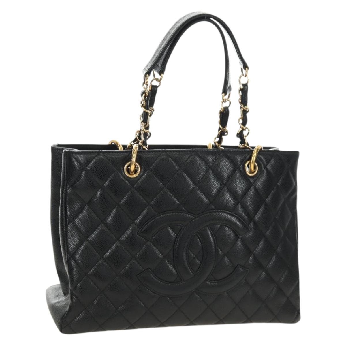 CHANEL Matelasse Tote Bag Caviar Skin Black Gold CC Auth bs35739SAM