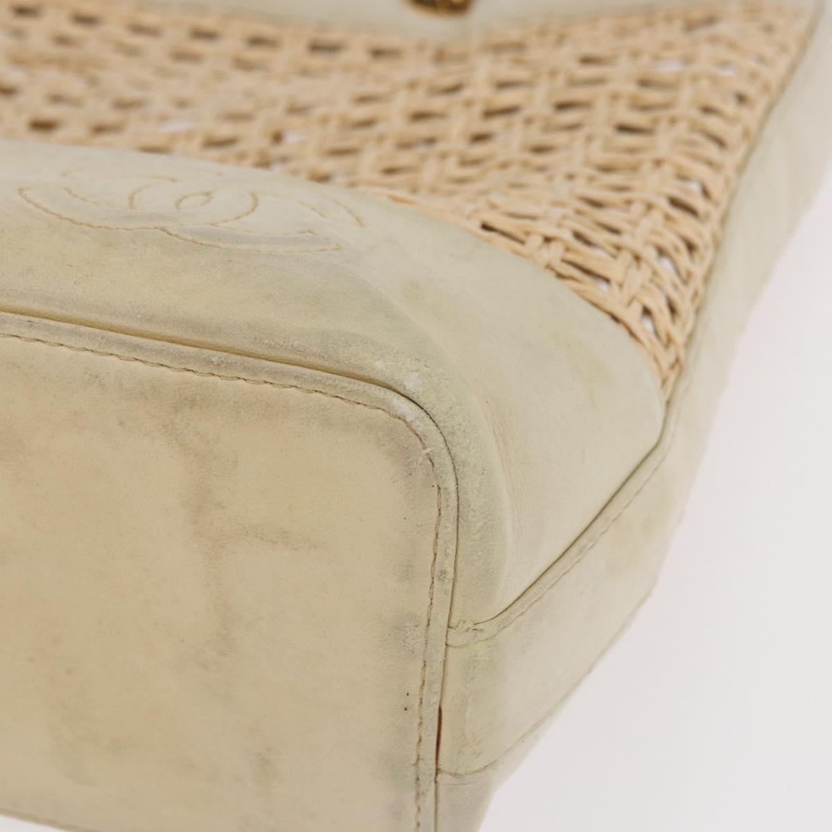 CHANEL Triple Coco Chain Tote Bag Raffia Beige Gold CC Auth bs35742A