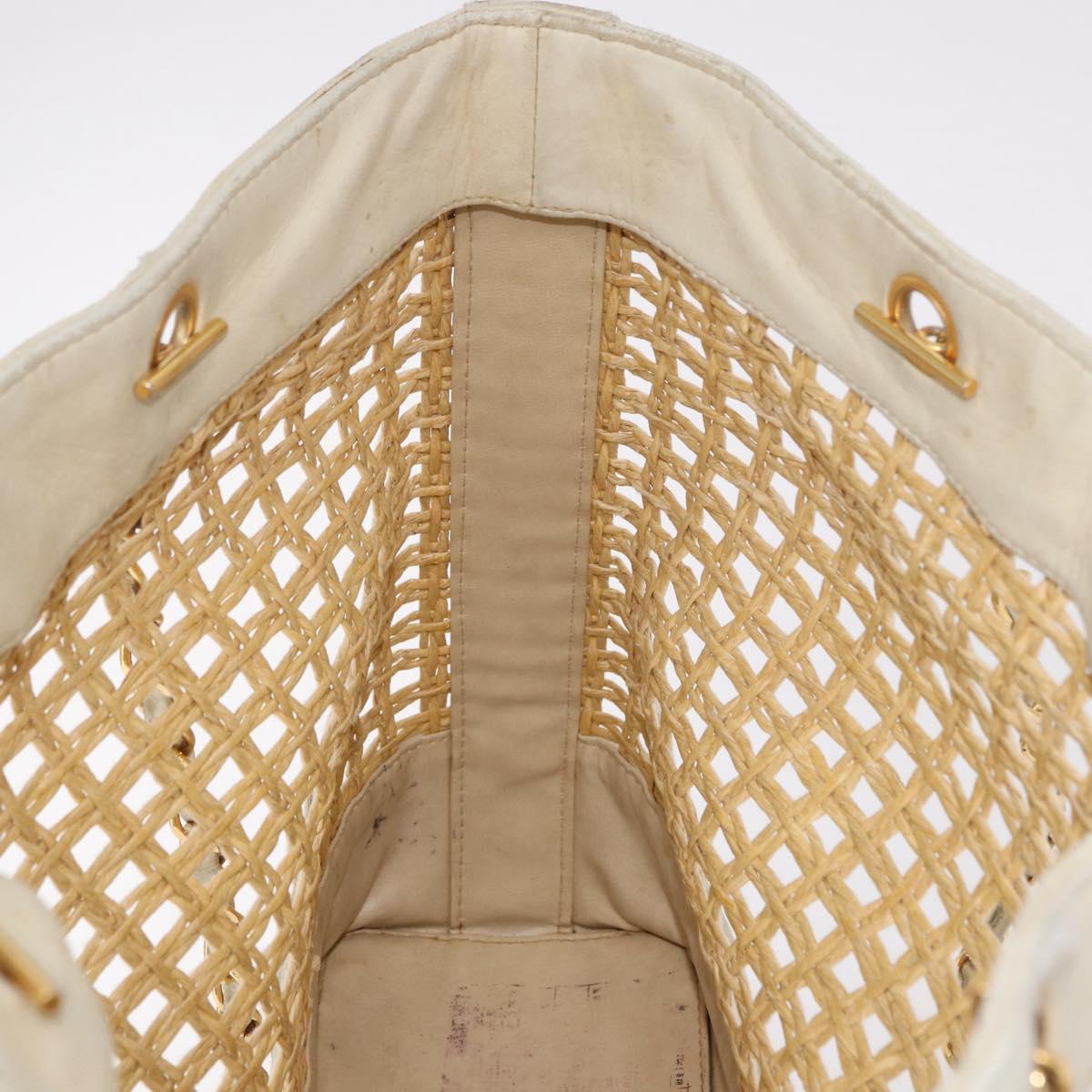 CHANEL Triple Coco Chain Tote Bag Raffia Beige Gold CC Auth bs35742A