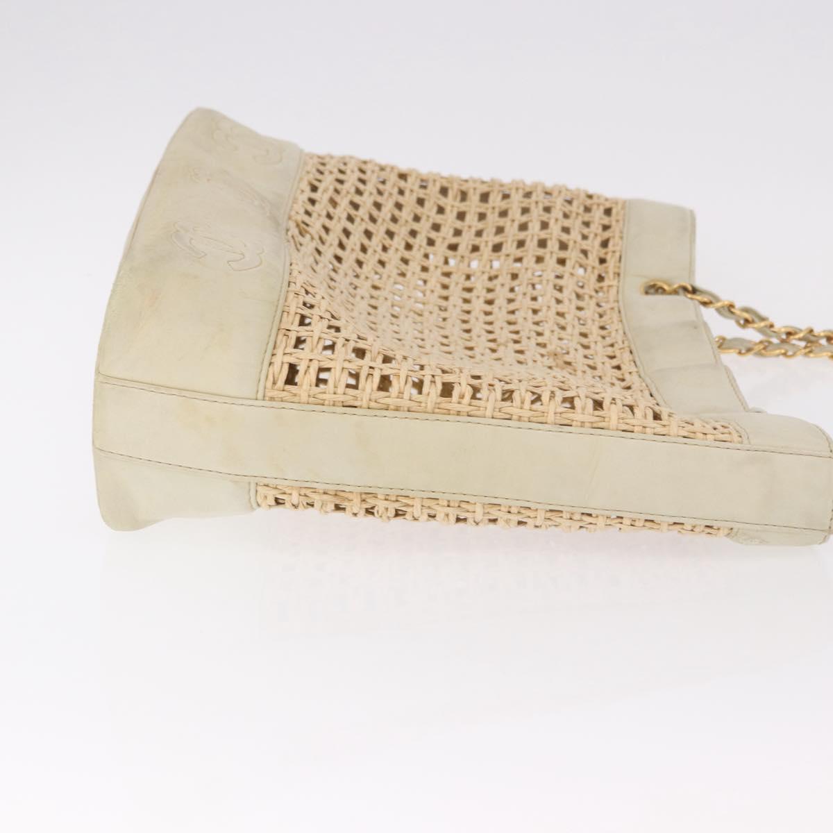 CHANEL Triple Coco Chain Tote Bag Raffia Beige Gold CC Auth bs35742A