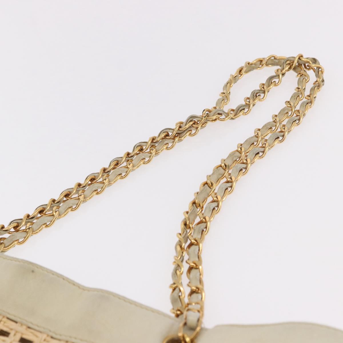 CHANEL Triple Coco Chain Tote Bag Raffia Beige Gold CC Auth bs35742A