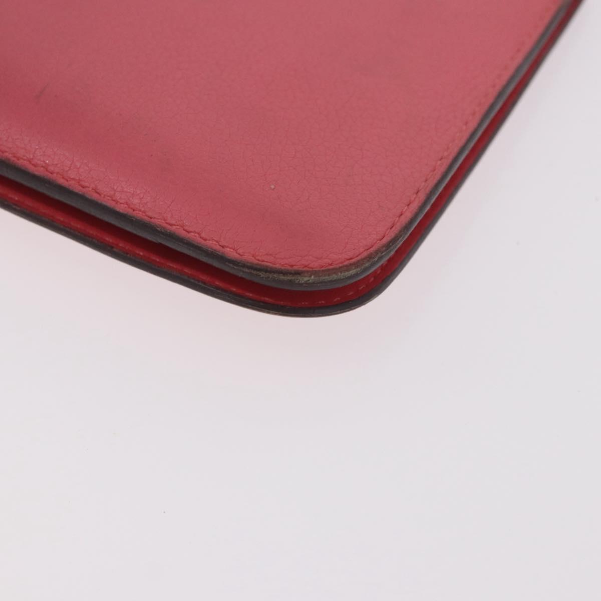 HERMES Dogon GM Long Wallet Leather Pink Silver Auth bs35743