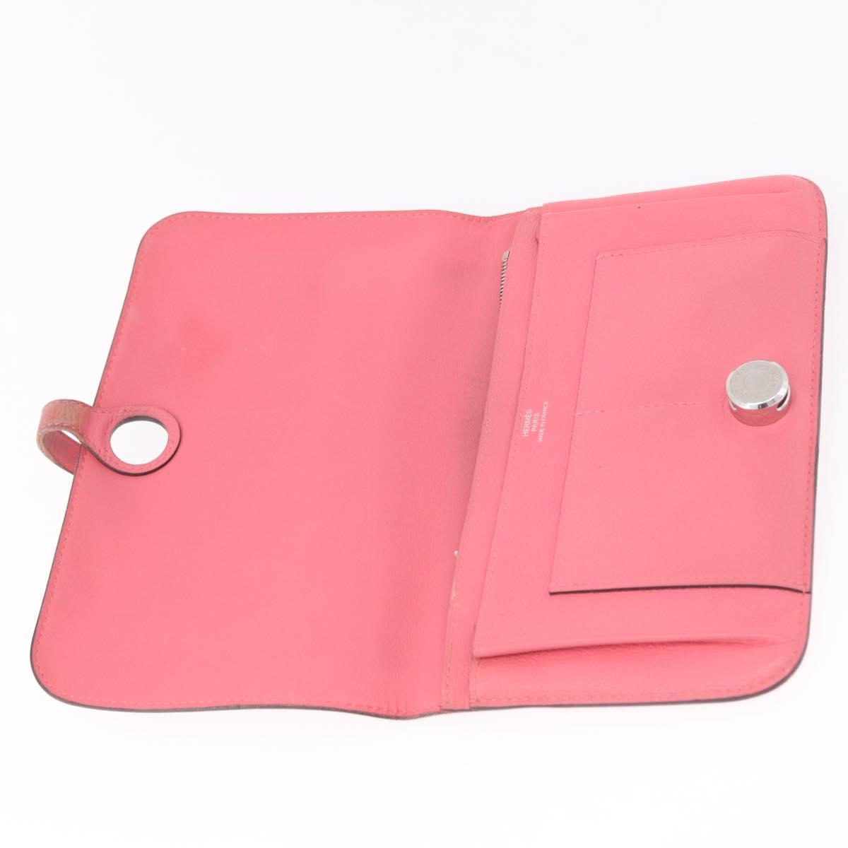 HERMES Dogon GM Long Wallet Leather Pink Silver Auth bs35743