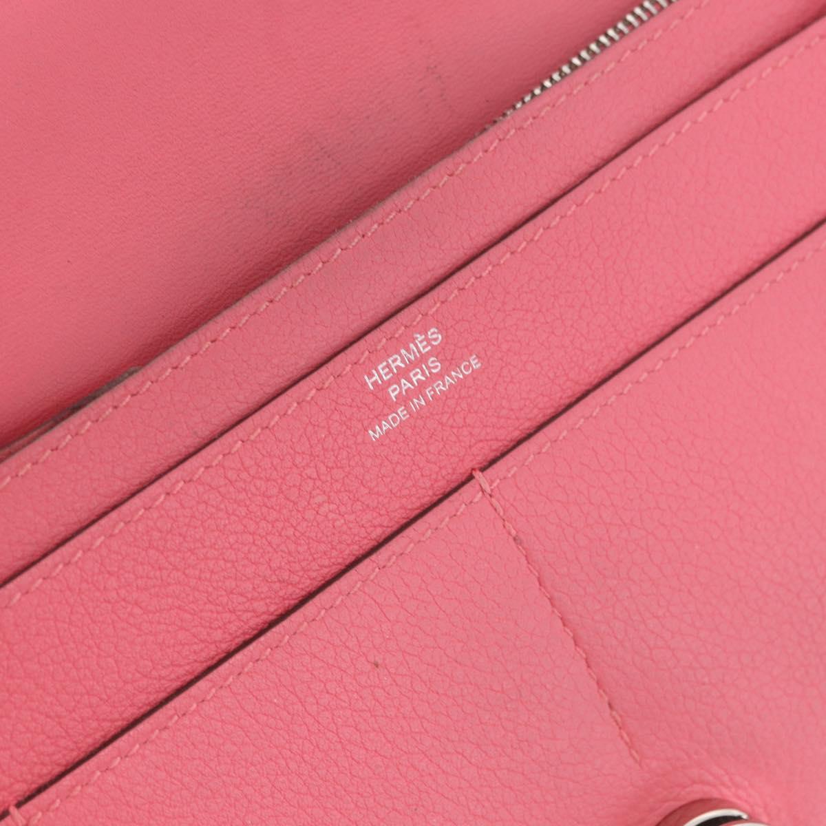 HERMES Dogon GM Long Wallet Leather Pink Silver Auth bs35743