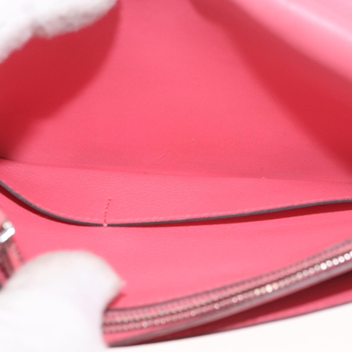 HERMES Dogon GM Long Wallet Leather Pink Silver Auth bs35743