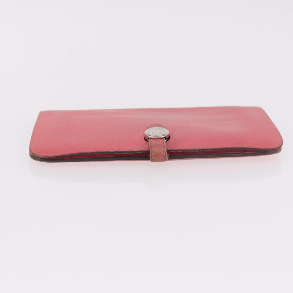 HERMES Dogon GM Long Wallet Leather Pink Silver Auth bs35743