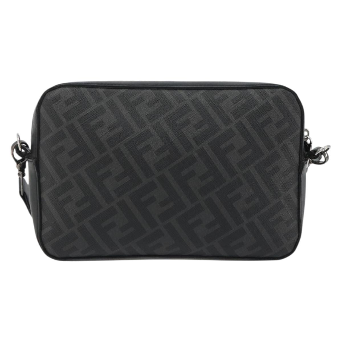 FENDI Zucca Shoulder Bag PVC Leather Black Silver 7M0286 Auth bs35750