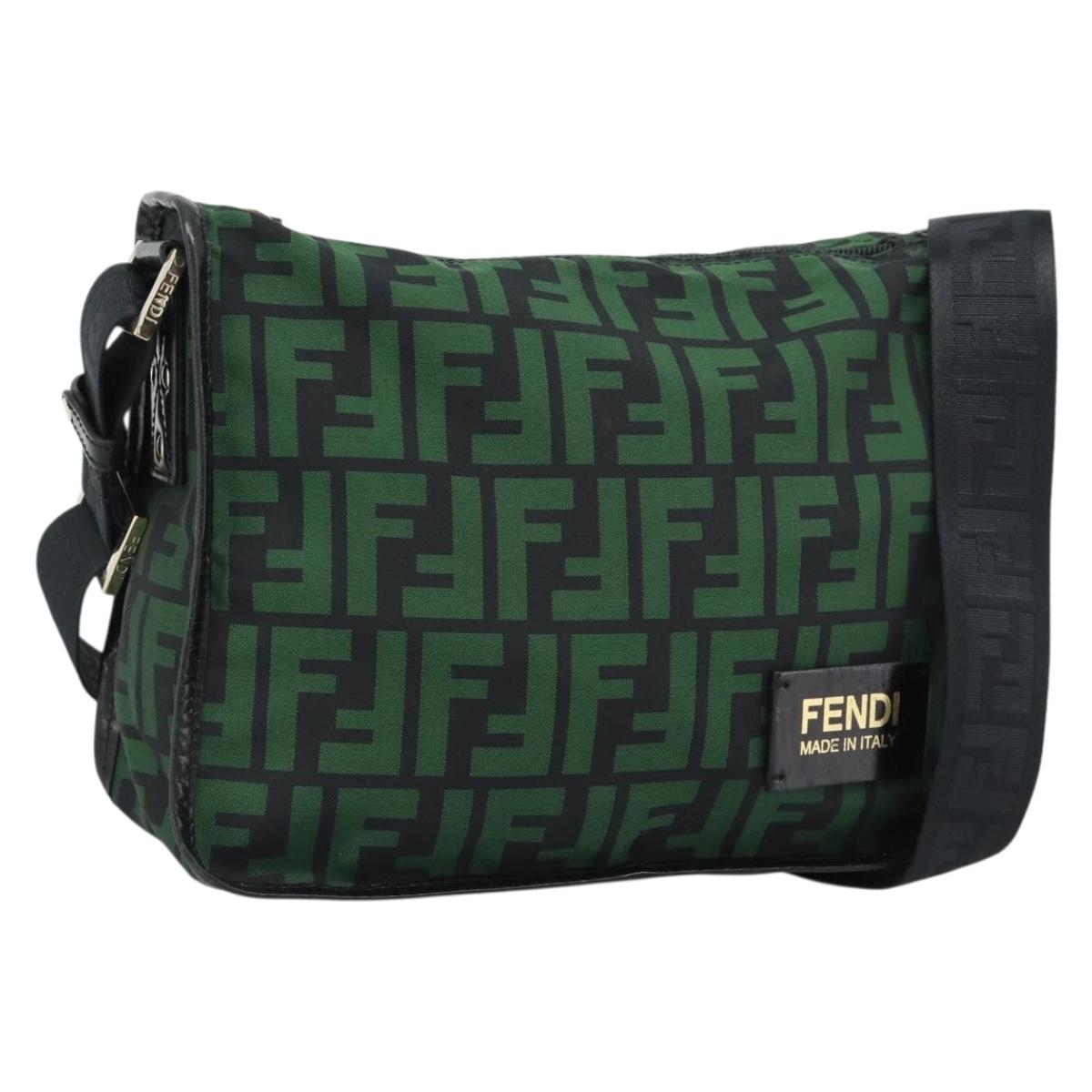 FENDI Zucca Shoulder Bag Green Gold 7VA220 Auth bs35754A